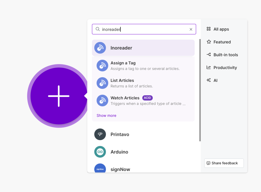 Create Scenario inoreader 01